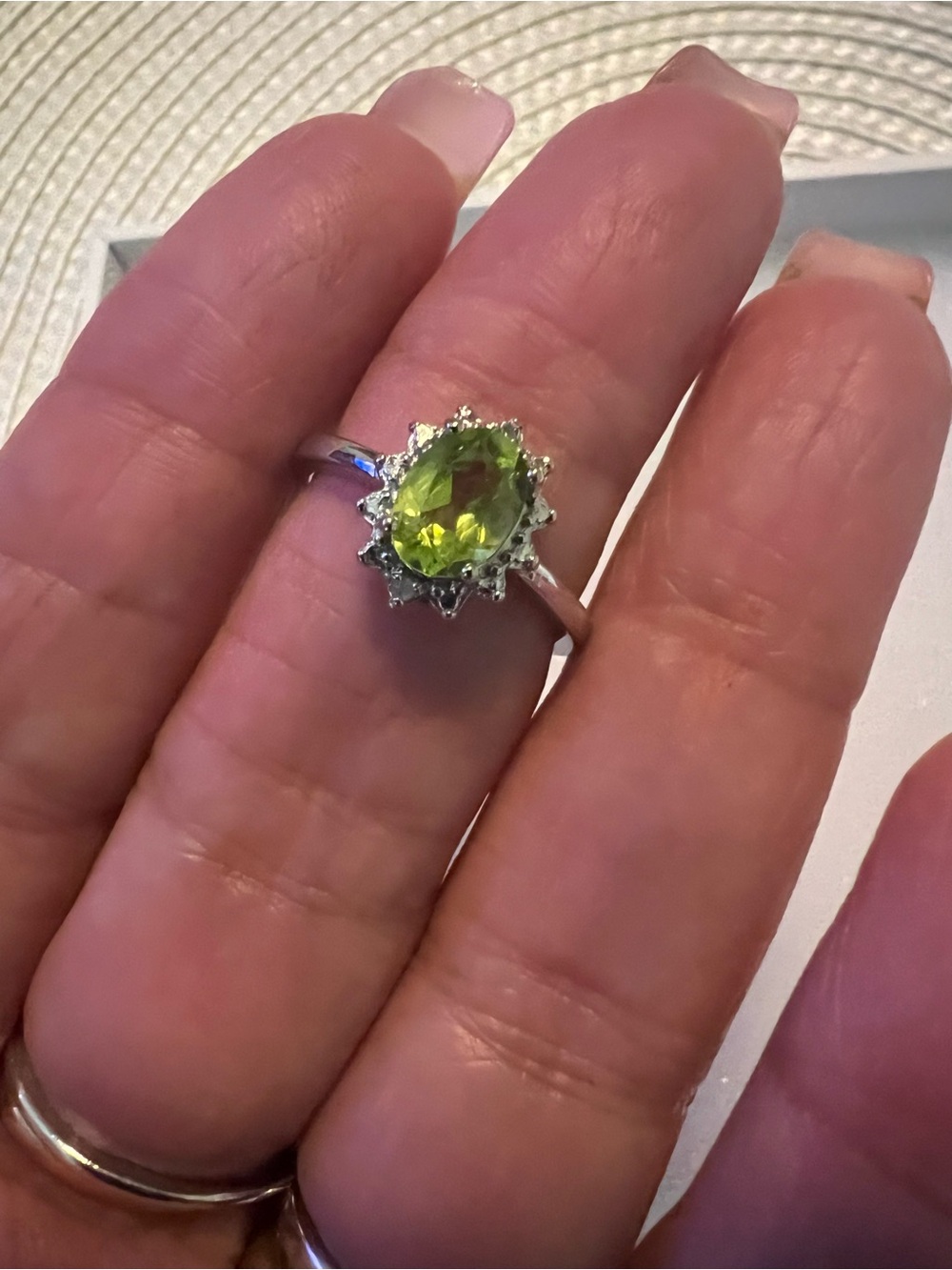 Charles Winston .925 Sterling Silver Peridot Halo Ring - Green Gemstone